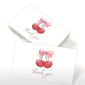 50pc Cherry Thank You Cards with Pink Bow